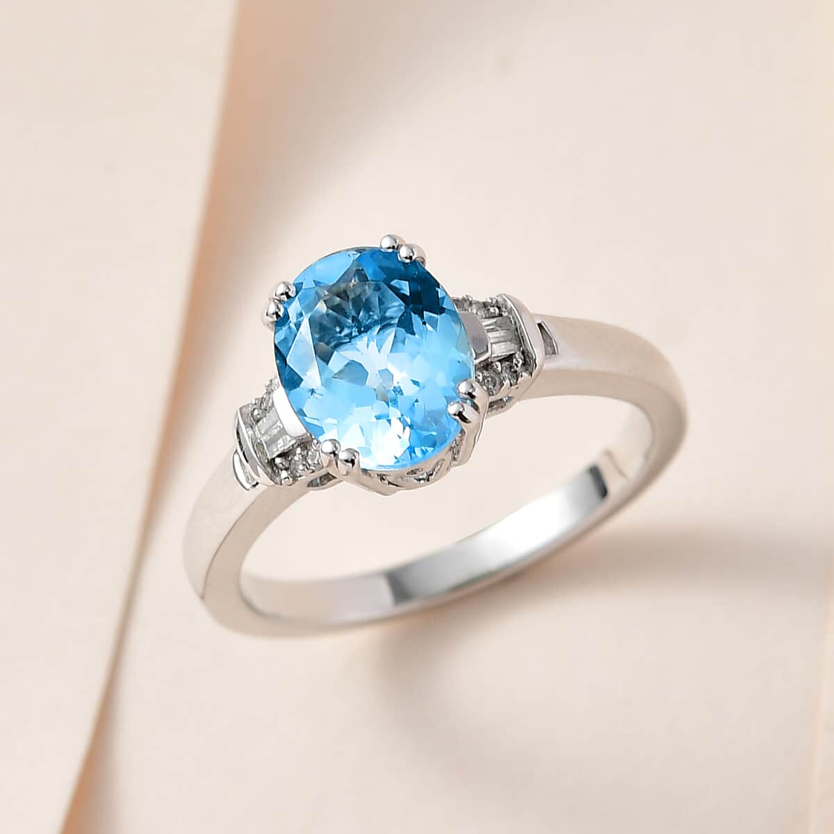 Luxoro 10K White Gold Premium Santa Maria Aquamarine and G-H, I3 Diamond Ring (Size 8.0) 1.80 ctw image number 1