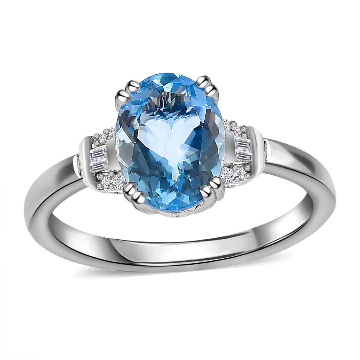Luxoro 10K White Gold Premium Santa Maria Aquamarine and G-H, I3 Diamond Ring (Size 9.0) 1.80 ctw image number 0