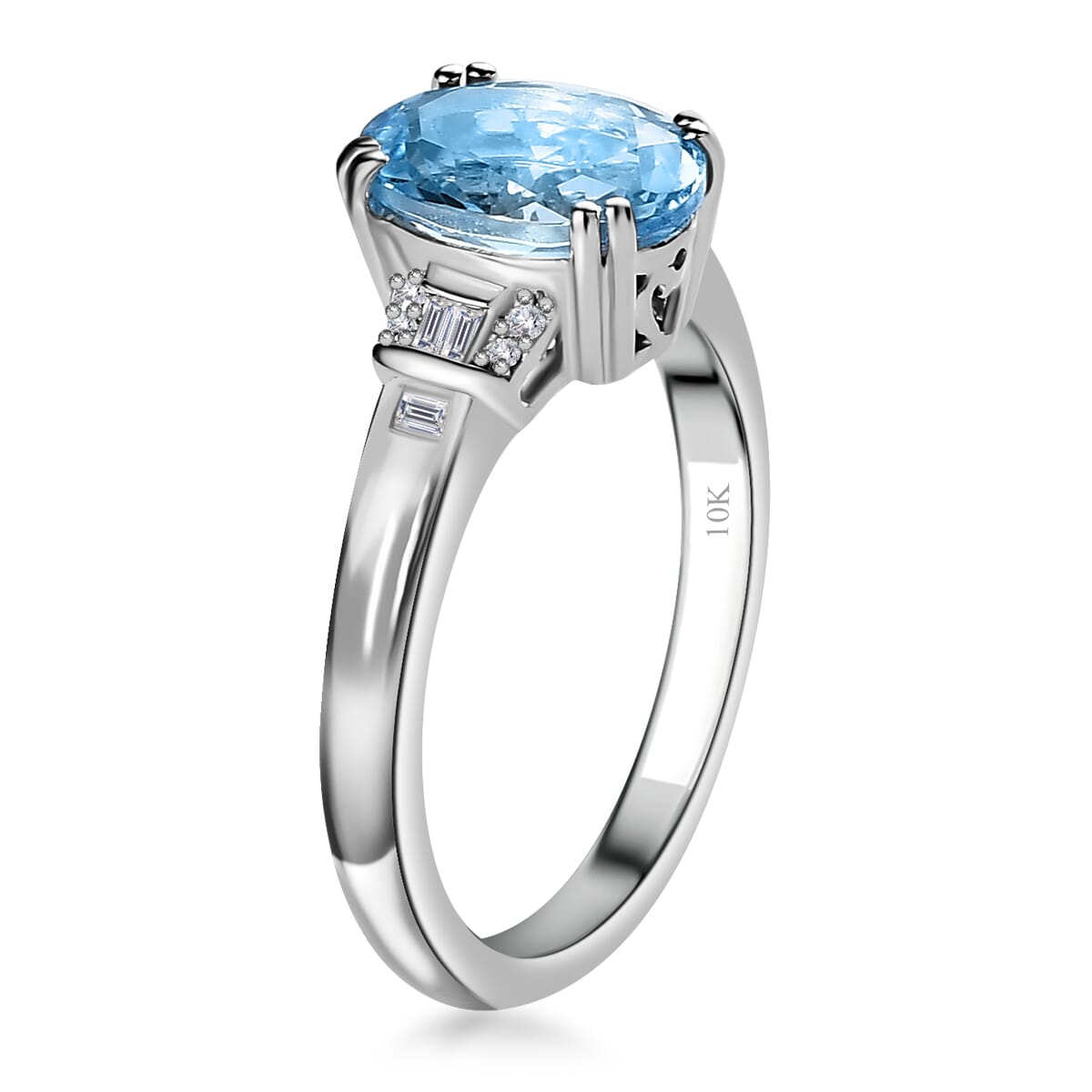 Luxoro 10K White Gold Premium Santa Maria Aquamarine and G-H, I3 Diamond Ring (Size 9.0) 1.80 ctw image number 3