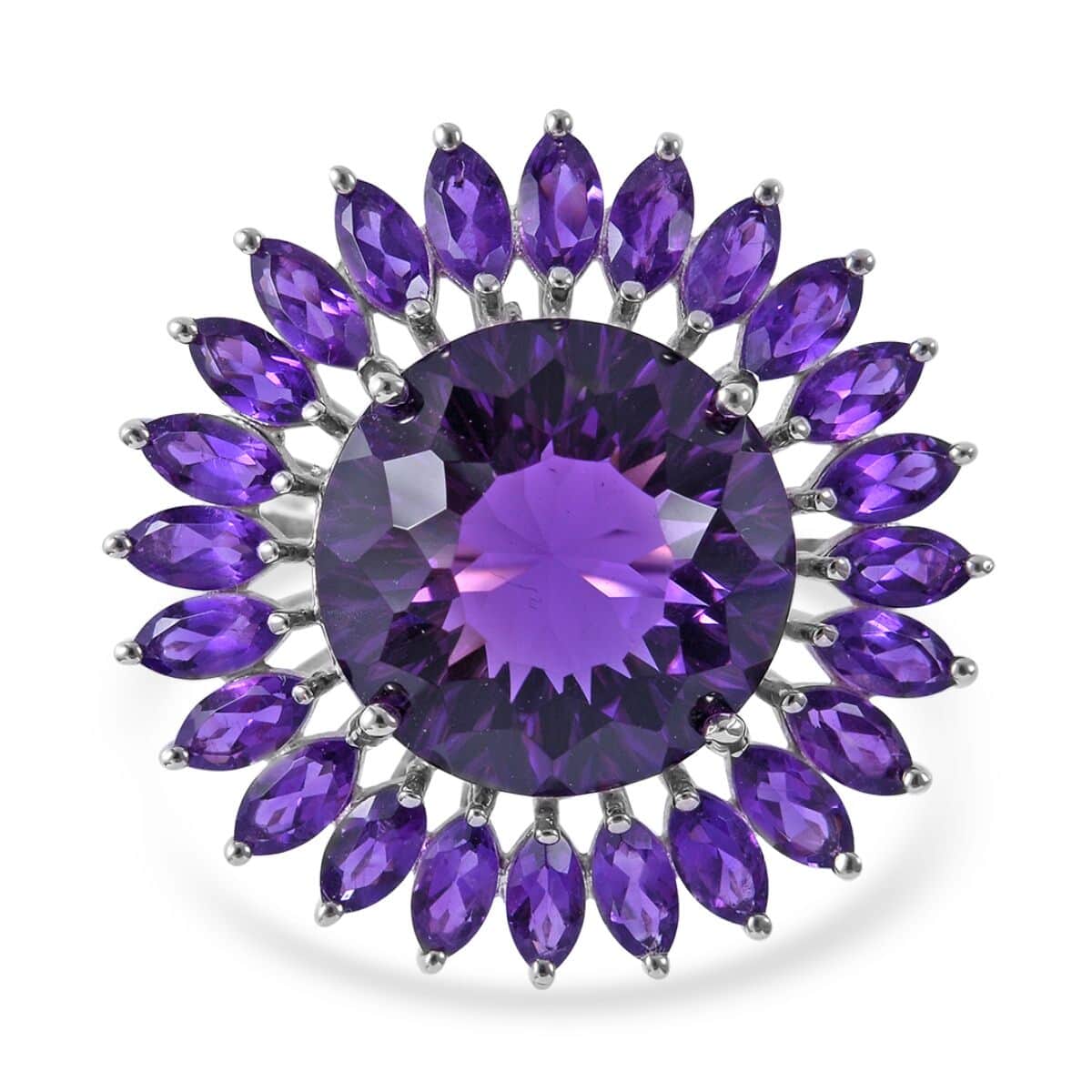 120 Facets African Amethyst Sunflower Ring in Platinum Over Sterling Silver 13.50 ctw image number 0