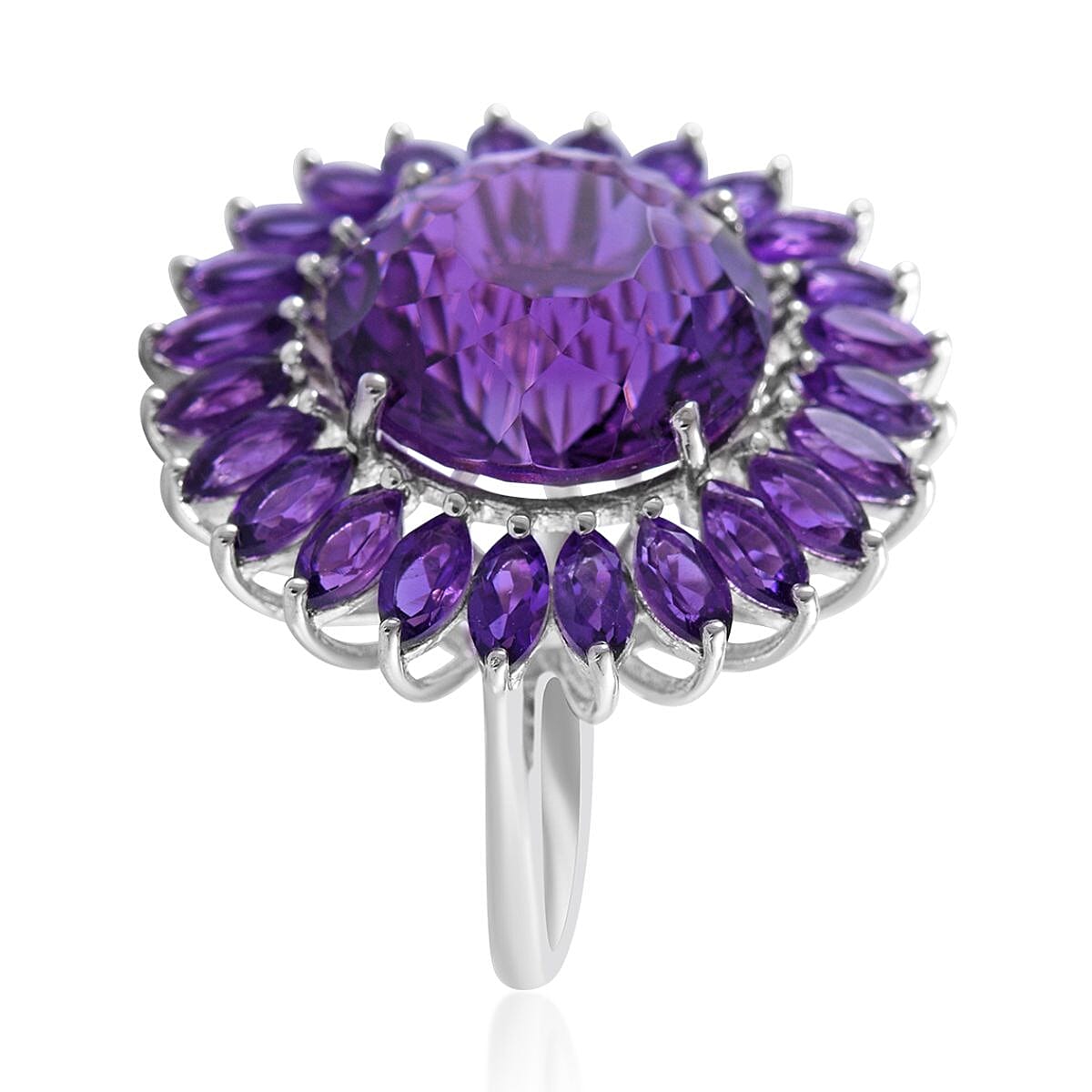 120 Facets African Amethyst Sunflower Ring in Platinum Over Sterling Silver (Size 10.0) 13.50 ctw