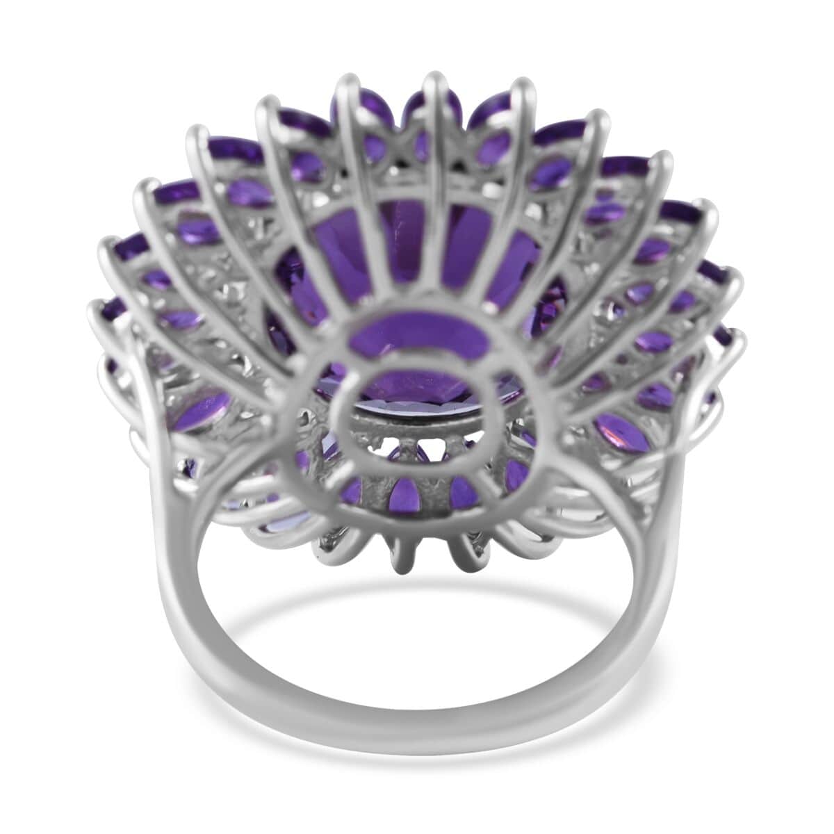 120 Facets African Amethyst Sunflower Ring in Platinum Over Sterling Silver 13.50 ctw image number 3