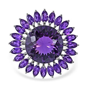 120 Facets African Amethyst Sunflower Ring in Platinum Over Sterling Silver (Size 6.0) 13.50 ctw