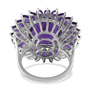 120 Facets African Amethyst Sunflower Ring in Platinum Over Sterling Silver (Size 6.0) 13.50 ctw