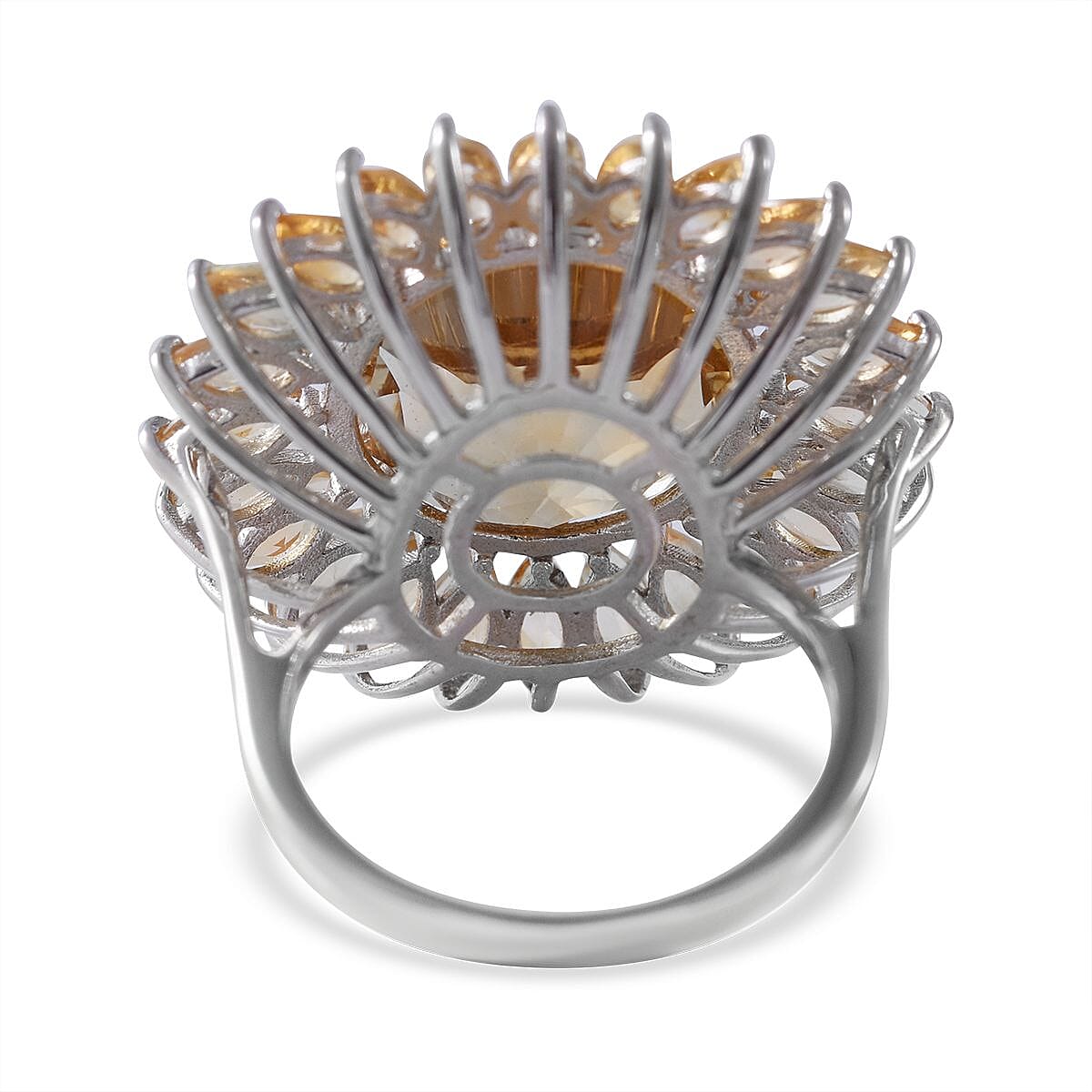 120 Facets Brazilian Citrine Sunflower Ring in Platinum Over Sterling Silver (Size 6.0) 13.90 ctw image number 3