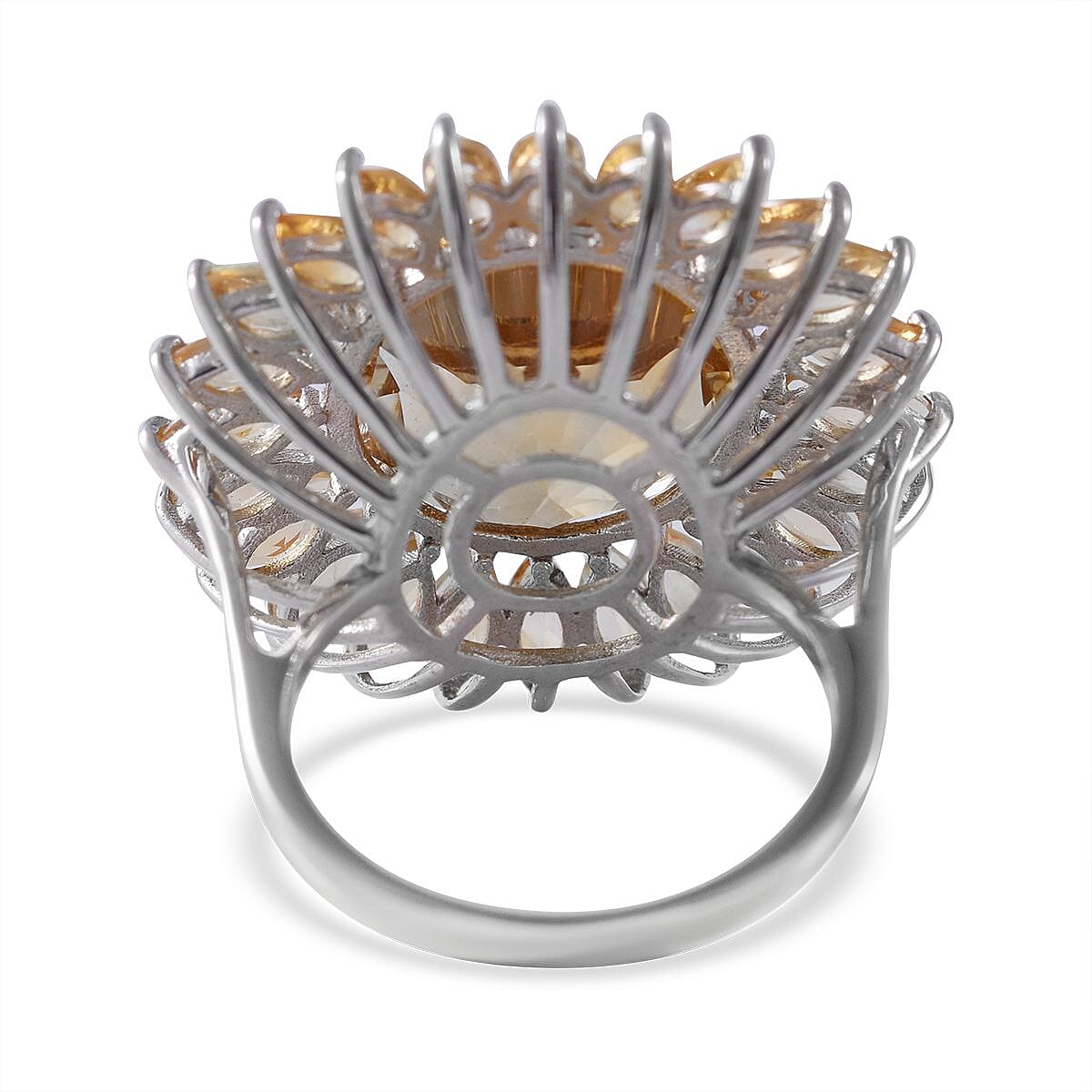 120 Facets Brazilian Citrine Sunflower Ring in Platinum Over Sterling Silver (Size 9.0) 13.90 ctw image number 3
