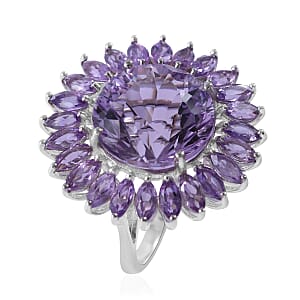 120 Facets Rose De France Amethyst Sunflower Ring in Platinum Over Sterling Silver (Size 7.0) 13.00 ctw