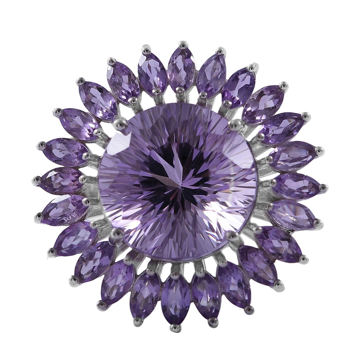 120 Facets Rose De France Amethyst Sunflower Ring in Platinum Over Sterling Silver (Size 7.0) 13.00 ctw image number 2