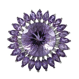 120 Facets Rose De France Amethyst Sunflower Ring in Platinum Over Sterling Silver (Size 7.0) 13.00 ctw