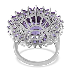 120 Facets Rose De France Amethyst Sunflower Ring in Platinum Over Sterling Silver (Size 7.0) 13.00 ctw