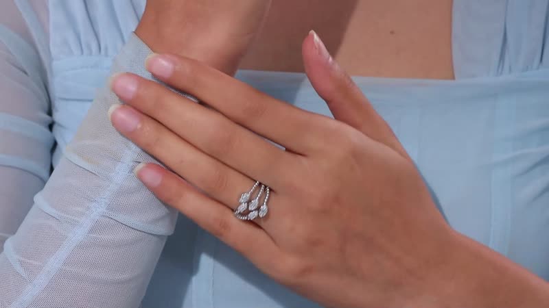 Moissanite Snake Inspired Layered Ring in Platinum Over Sterling Silver (Size 6.0) 0.20 ctw