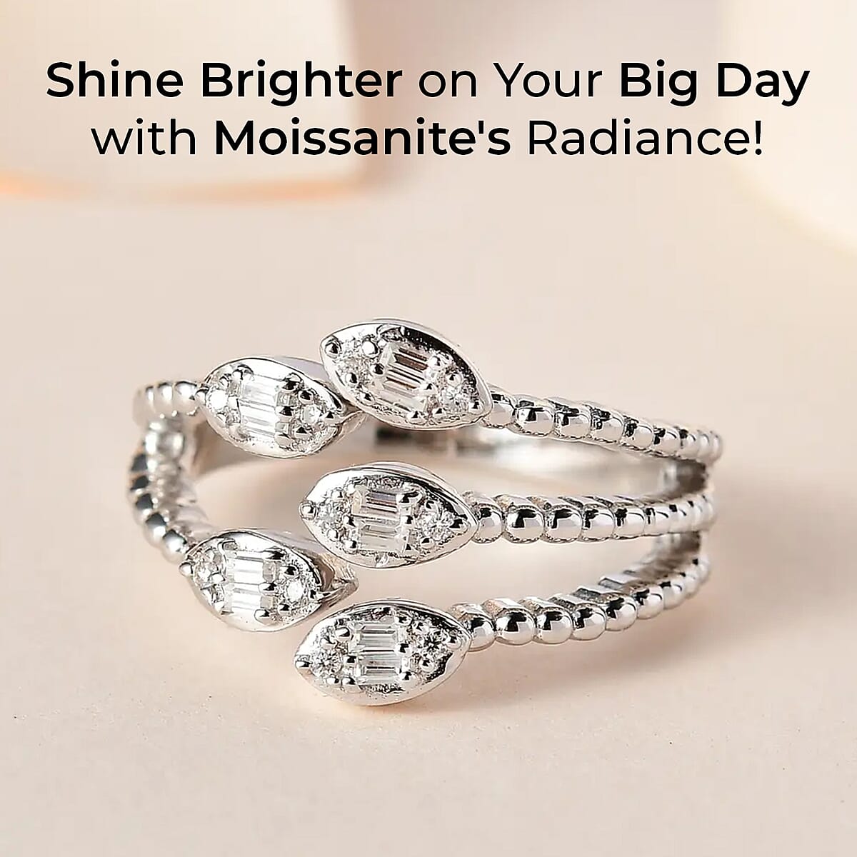 Moissanite 0.25 ctw Snake Inspired Layered Ring in Platinum Over Sterling Silver (Size 7.0) image number 1