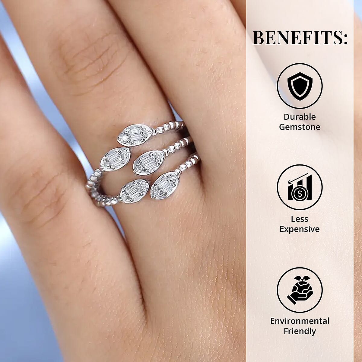 Moissanite 0.25 ctw Snake Inspired Layered Ring in Platinum Over Sterling Silver (Size 7.0) image number 3