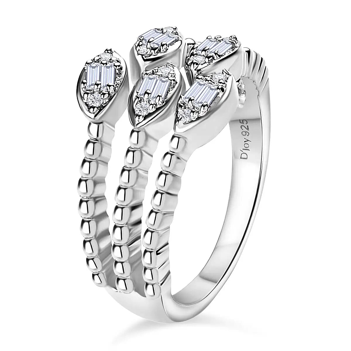 Moissanite 0.25 ctw Snake Inspired Layered Ring in Platinum Over Sterling Silver (Size 7.0) image number 4