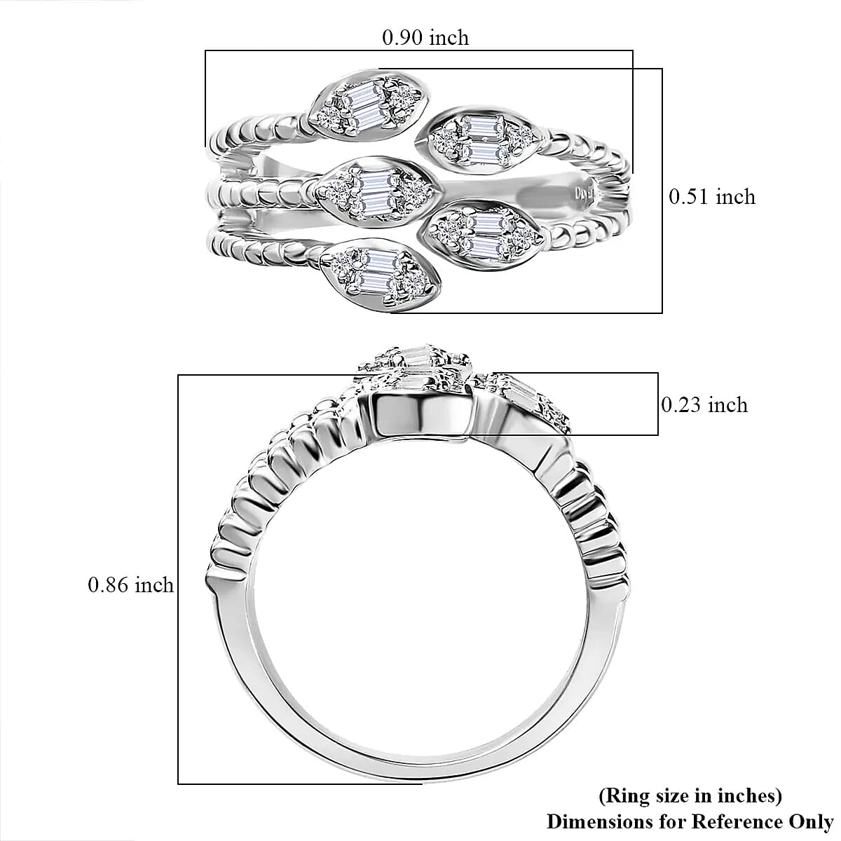 Moissanite 0.25 ctw Snake Inspired Layered Ring in Platinum Over Sterling Silver (Size 7.0) image number 6
