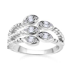 Moissanite Snake Inspired Layered Ring in Platinum Over Sterling Silver (Size 8.0) 0.20 ctw
