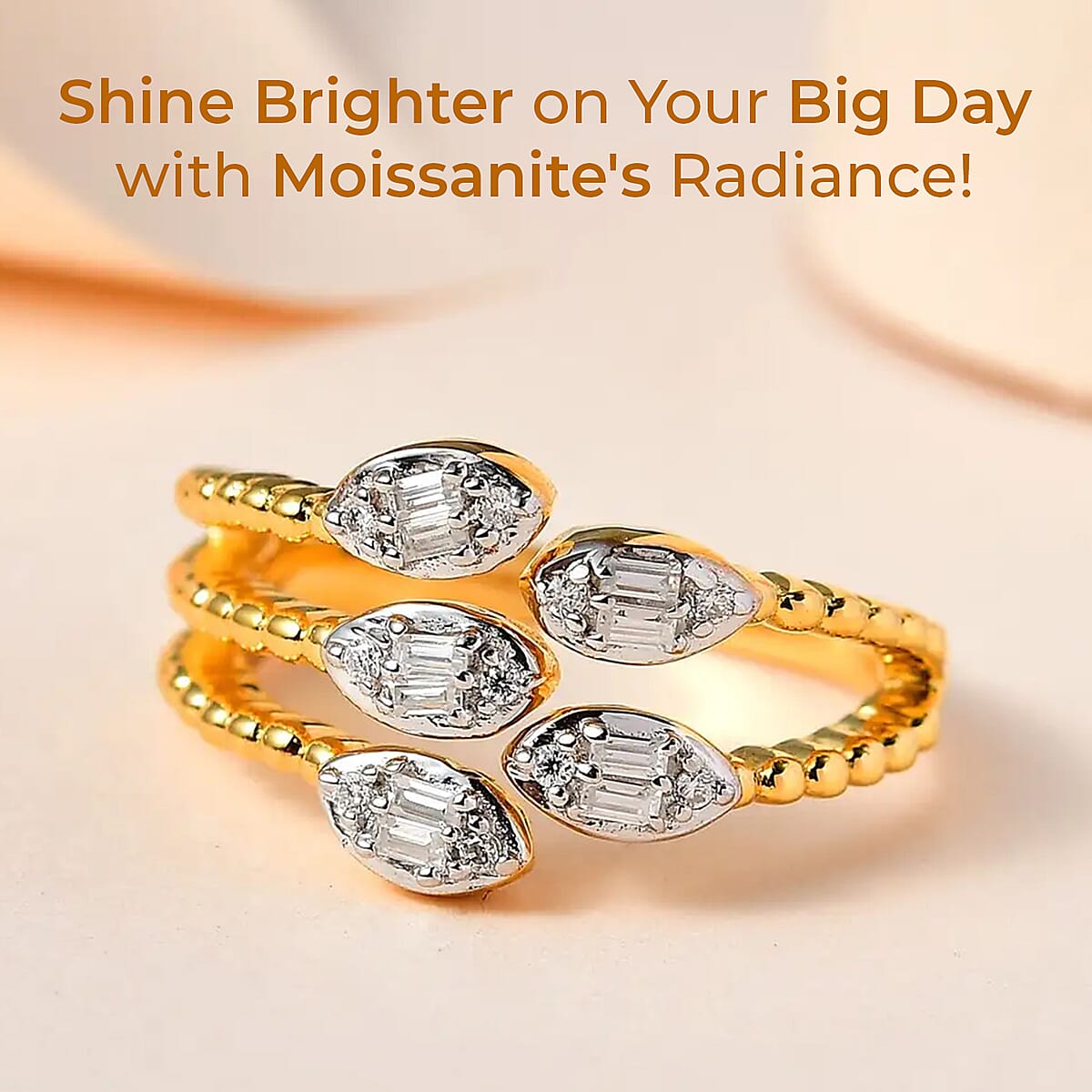 Moissanite 0.25 ctw Snake Inspired Layered Ring in Vermeil Yellow Gold Over Sterling Silver (Size 8.0) image number 1