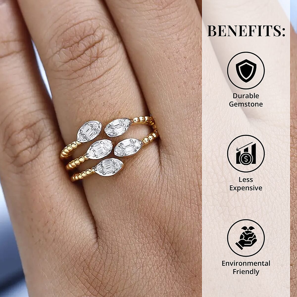 Moissanite 0.25 ctw Snake Inspired Layered Ring in Vermeil Yellow Gold Over Sterling Silver (Size 8.0) image number 3