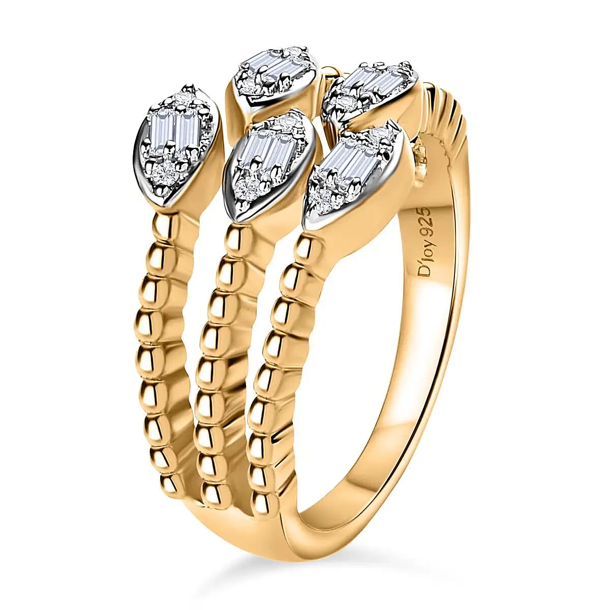 Moissanite 0.25 ctw Snake Inspired Layered Ring in Vermeil Yellow Gold Over Sterling Silver (Size 8.0) image number 4