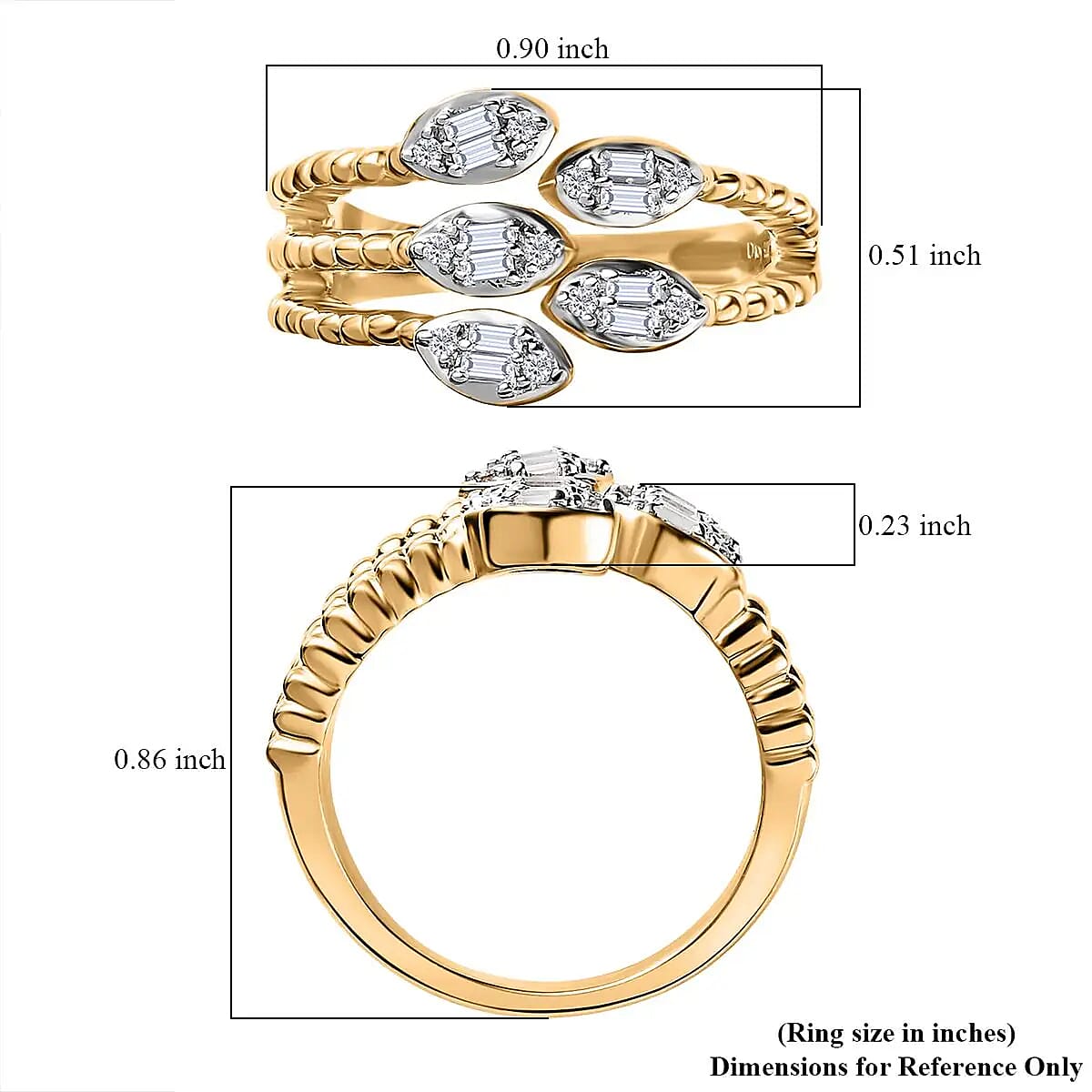 Moissanite 0.25 ctw Snake Inspired Layered Ring in Vermeil Yellow Gold Over Sterling Silver (Size 8.0) image number 6