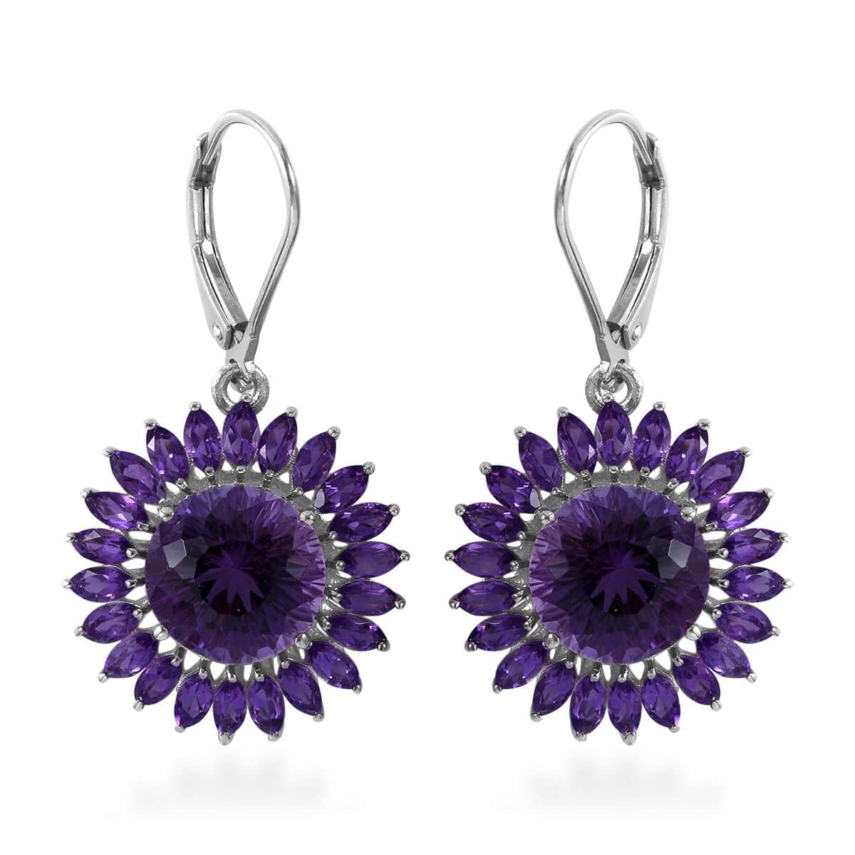 120 Facets African Amethyst Sunflower Earrings in Platinum Over Sterling Silver 11.10 ctw image number 0