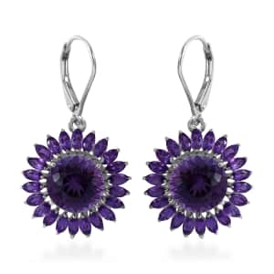 120 Facets African Amethyst Sunflower Earrings in Platinum Over Sterling Silver 11.10 ctw