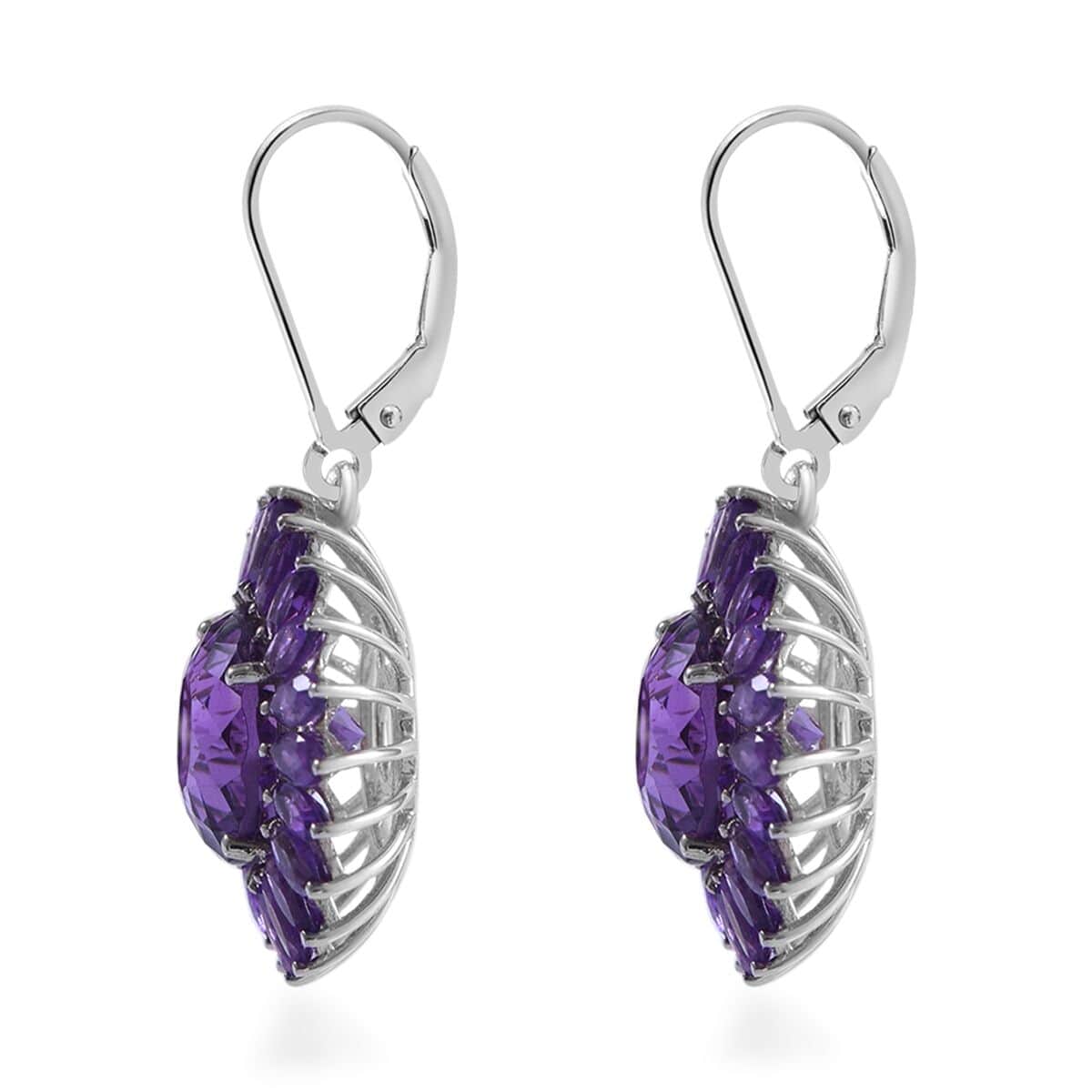 120 Facets African Amethyst Sunflower Earrings in Platinum Over Sterling Silver 11.10 ctw image number 2