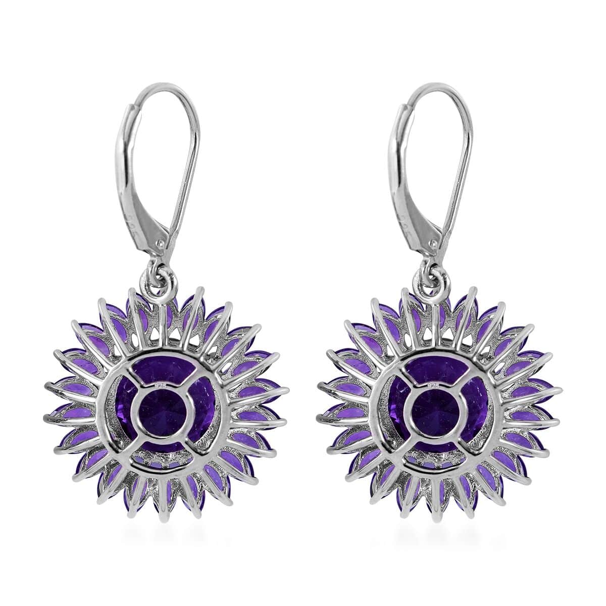 120 Facets African Amethyst Sunflower Earrings in Platinum Over Sterling Silver 11.10 ctw image number 3