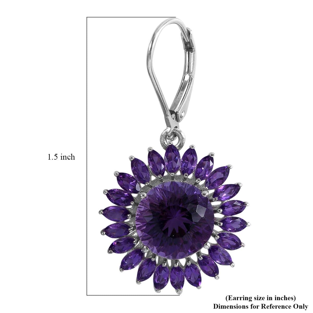 120 Facets African Amethyst Sunflower Earrings in Platinum Over Sterling Silver 11.10 ctw image number 4