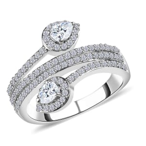 Moissanite 3 Row Snake Inspired Bypass Ring in Platinum Over Sterling Silver (Size 6.0) 2.35 ctw