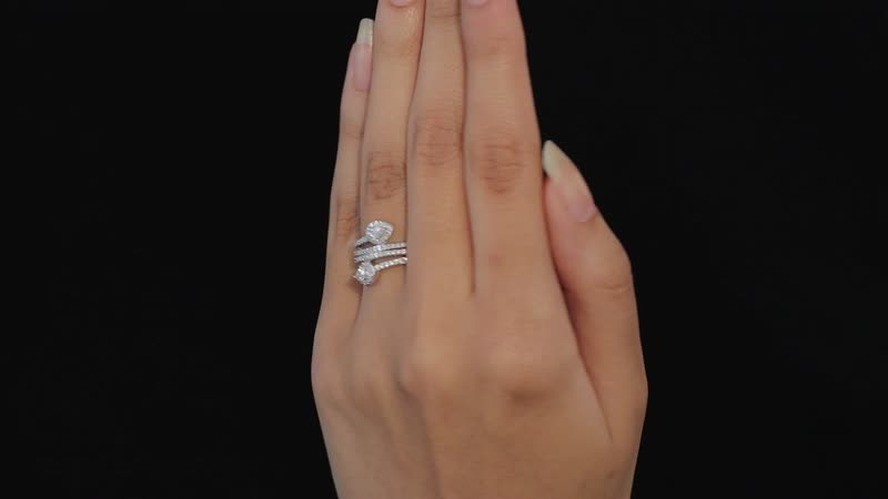Moissanite 3 Row Snake Inspired Bypass Ring in Platinum Over Sterling Silver (Size 6.0) 2.35 ctw