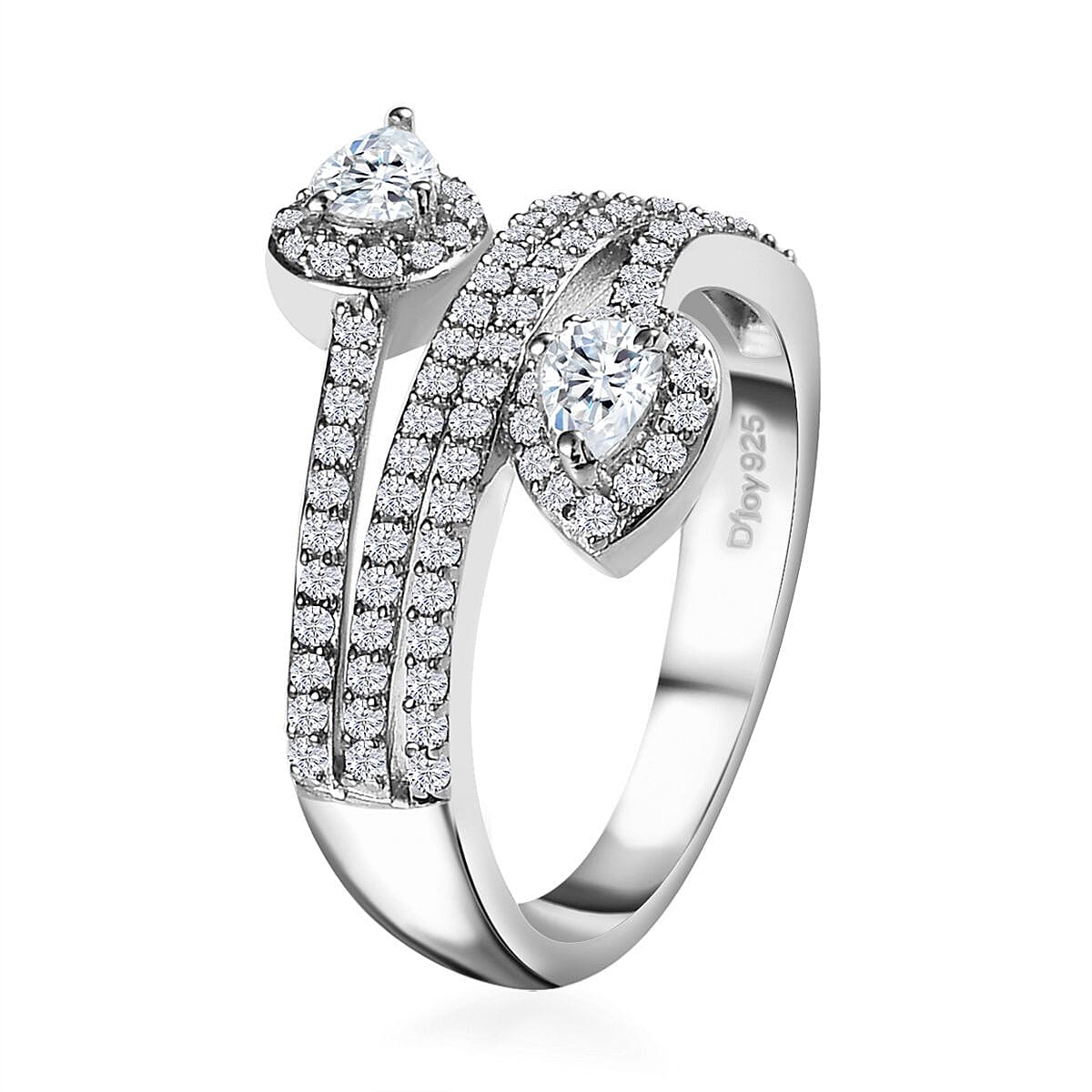 Moissanite 3 Row Snake Inspired Bypass Ring in Platinum Over Sterling Silver (Size 6.0) 2.35 ctw