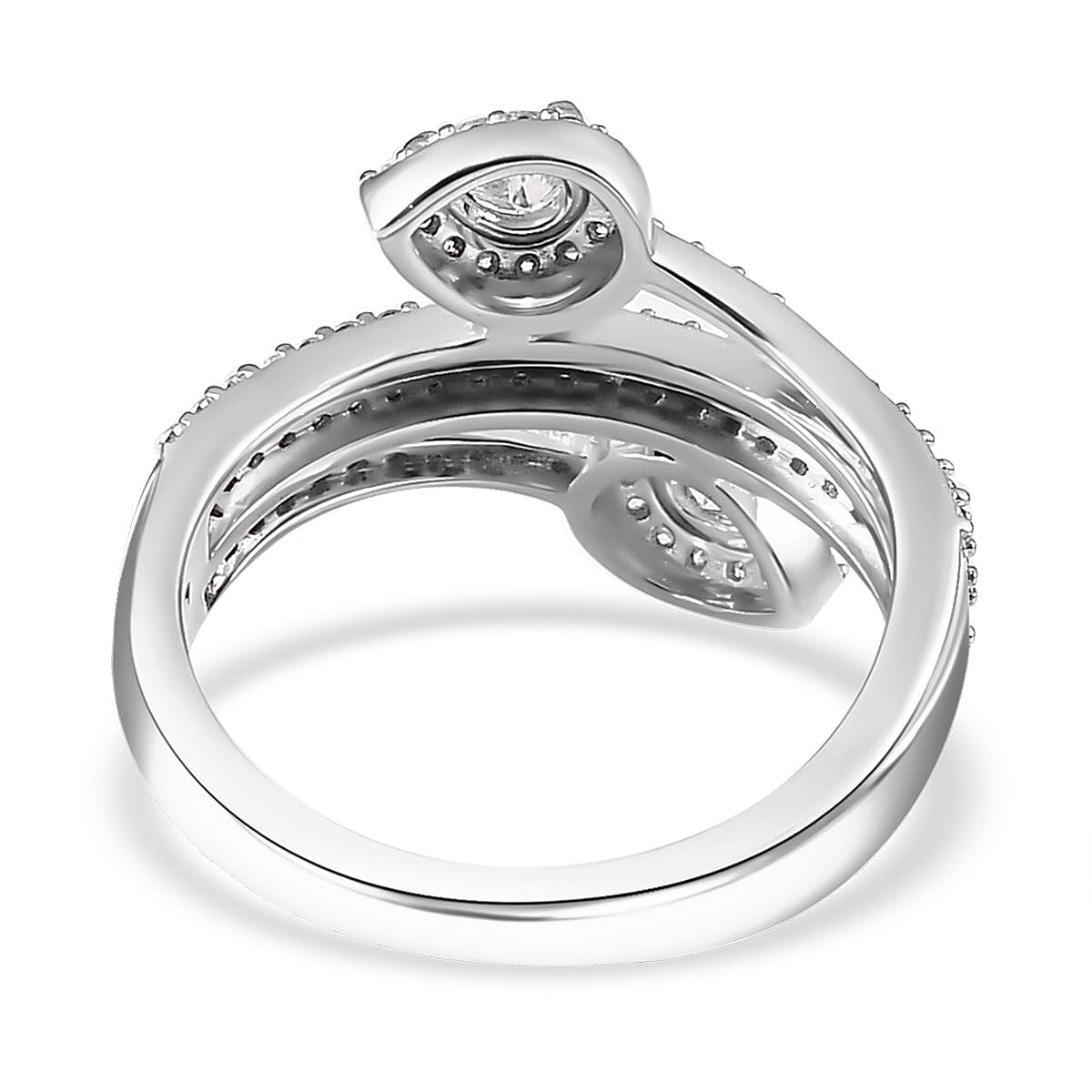 Moissanite 3 Row Snake Inspired Bypass Ring in Platinum Over Sterling Silver (Size 6.0) 2.35 ctw