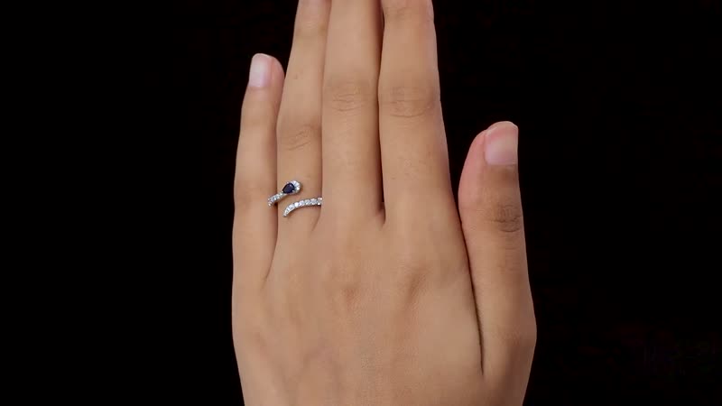 Kanchanaburi Blue Sapphire, Moissanite Snake Open Band Ring in Platinum Over Sterling Silver (Size 6.0) 0.40 ctw