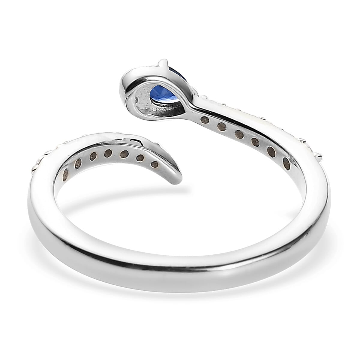 Kanchanaburi Blue Sapphire and Moissanite Bypass Snake Open Band Ring in Platinum Over Sterling Silver (Size 6.0) 0.40 ctw