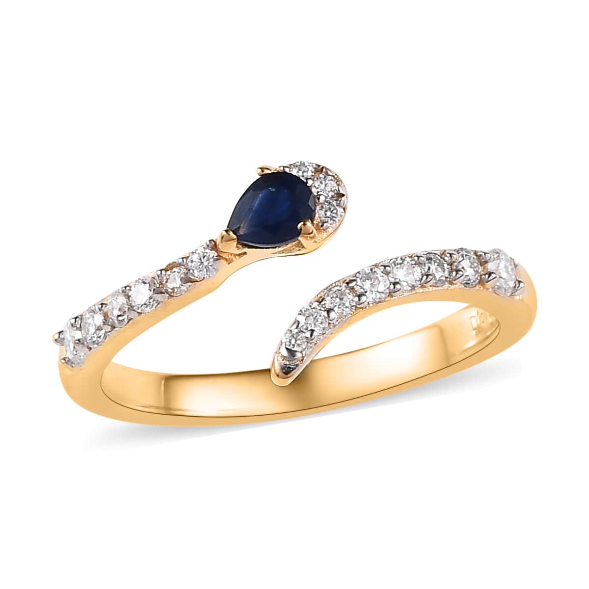 Kanchanaburi Blue Sapphire and Moissanite Snake Open Band Ring in Vermeil Yellow Gold Over Sterling Silver (Size 6.0) 0.40 ctw image number 0