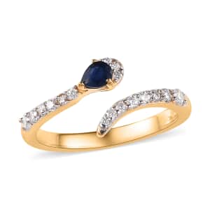 Kanchanaburi Blue Sapphire and Moissanite Snake Open Band Ring in Vermeil Yellow Gold Over Sterling Silver (Size 6.0) 0.40 ctw