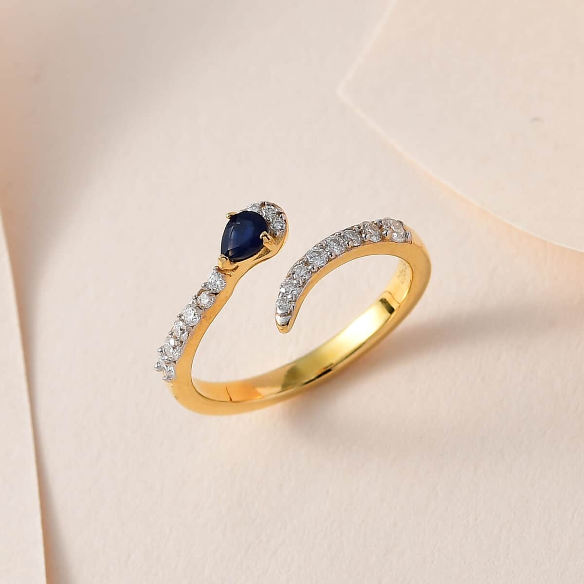 Kanchanaburi Blue Sapphire and Moissanite Snake Open Band Ring in Vermeil Yellow Gold Over Sterling Silver (Size 6.0) 0.40 ctw image number 1