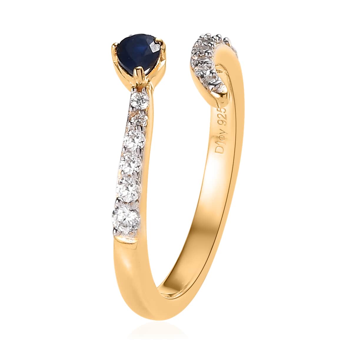 Kanchanaburi Blue Sapphire and Moissanite Snake Open Band Ring in Vermeil Yellow Gold Over Sterling Silver (Size 6.0) 0.40 ctw image number 3