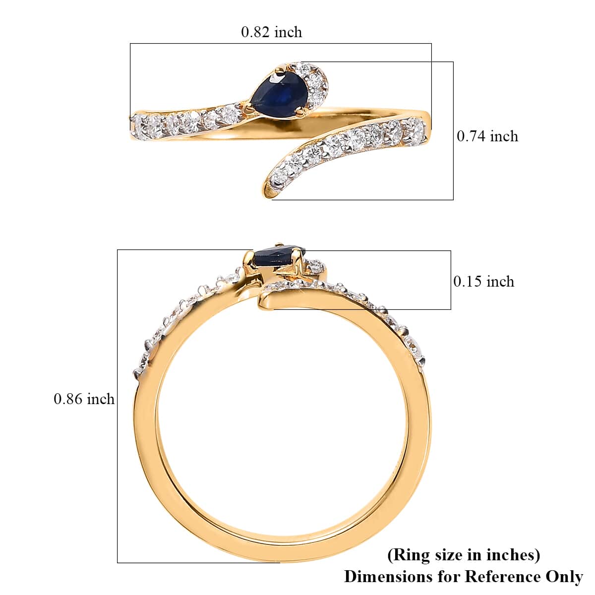 Kanchanaburi Blue Sapphire and Moissanite Snake Open Band Ring in Vermeil Yellow Gold Over Sterling Silver (Size 6.0) 0.40 ctw image number 5