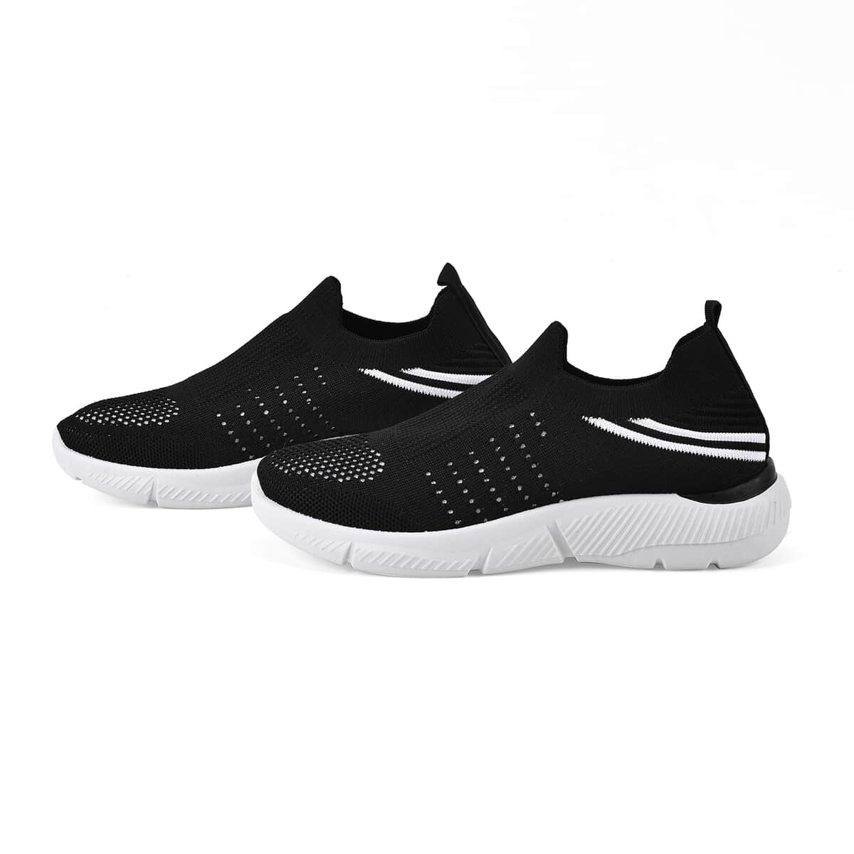 Black Comfortable Lightweight Slip-On Women Trainers Shoes With Breathable Knit Vent Non-Slip PVC Sole, All Day Casual Wear Stylish Sneakers (Size 7-7.5 / 39) image number 0