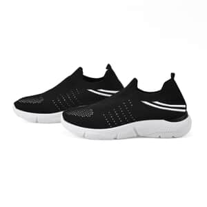 Black Comfortable Lightweight Slip-On Women Trainers Shoes With Breathable Knit Vent Non-Slip PVC Sole, All Day Casual Wear Stylish Sneakers (Size 7-7.5 / 39)