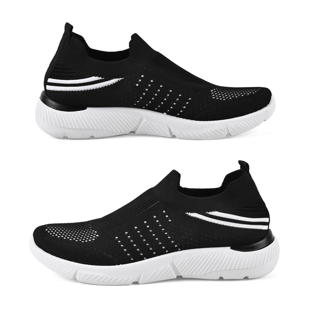 Black Comfortable Lightweight Slip-On Women Trainers Shoes With Breathable Knit Vent Non-Slip PVC Sole, All Day Casual Wear Stylish Sneakers (Size 7-7.5 / 39) image number 1