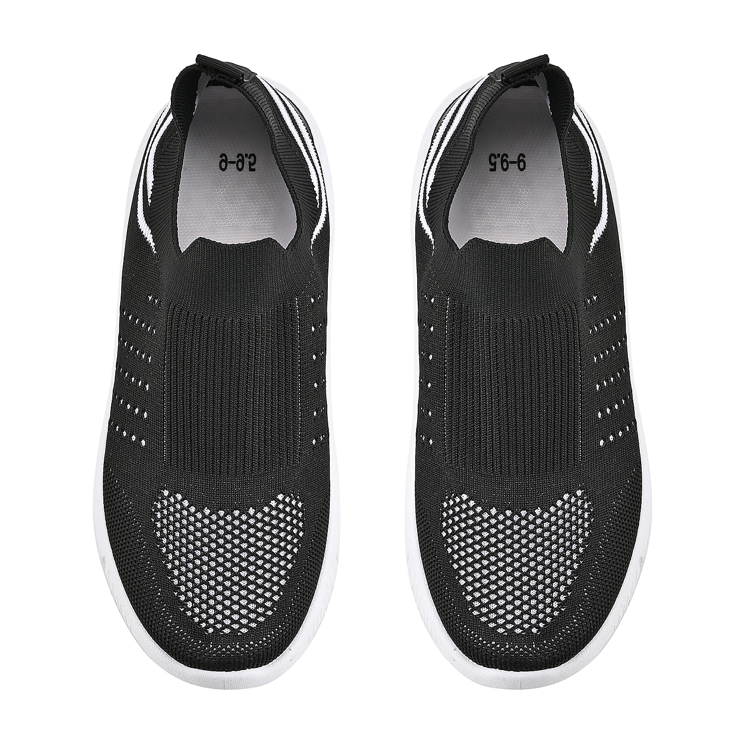 Black Comfortable Lightweight Slip-On Women Trainers Shoes With Breathable Knit Vent Non-Slip PVC Sole, All Day Casual Wear Stylish Sneakers (Size 7-7.5 / 39)