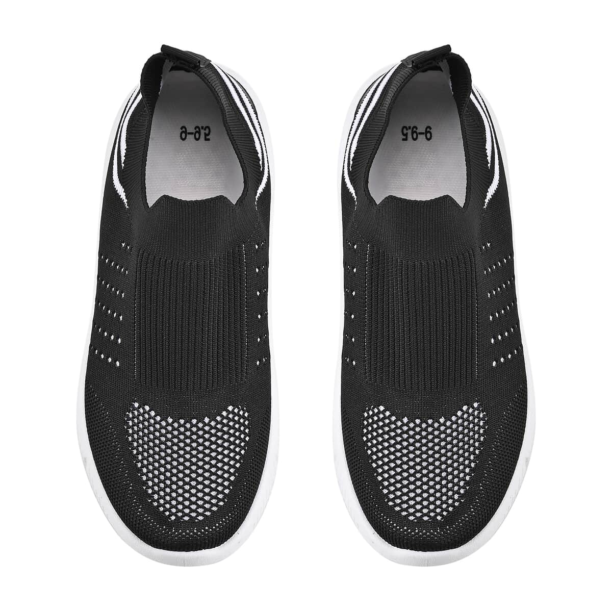 Black Comfortable Lightweight Slip-On Women Trainers Shoes With Breathable Knit Vent Non-Slip PVC Sole, All Day Casual Wear Stylish Sneakers (Size 7-7.5 / 39) image number 2