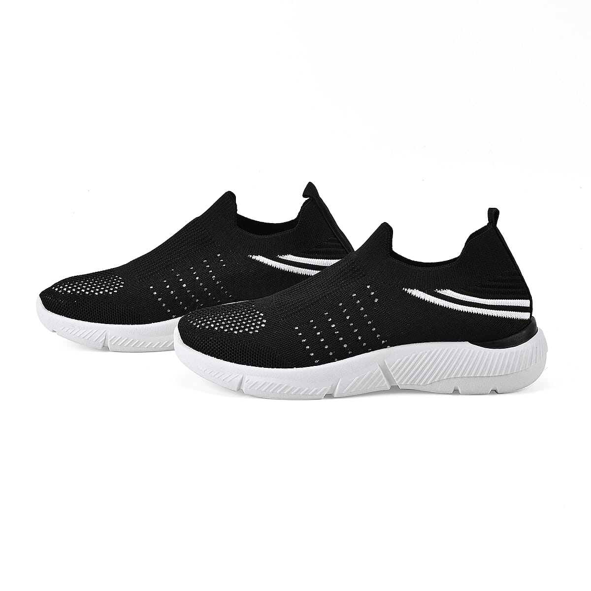 Black Comfortable Lightweight Slip-On Women Trainers Shoes With Breathable Knit Vent Non-Slip PVC Sole, All Day Casual Wear Stylish Sneakers (8-8.5 / 40) image number 0