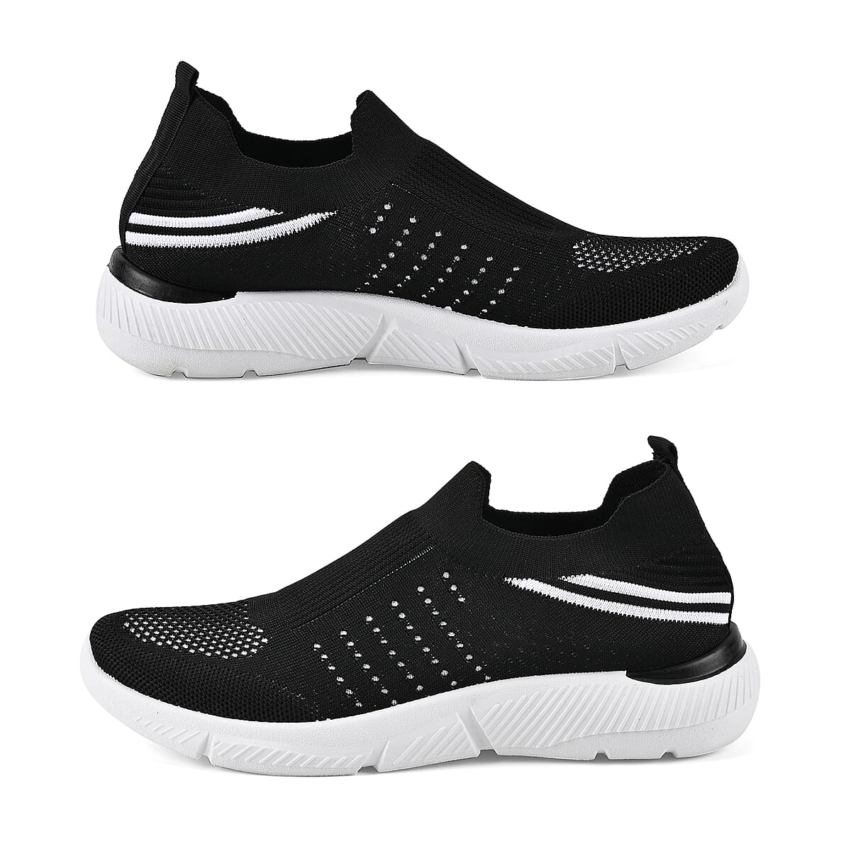 Black Comfortable Lightweight Slip-On Women Trainers Shoes With Breathable Knit Vent Non-Slip PVC Sole, All Day Casual Wear Stylish Sneakers (8-8.5 / 40) image number 1