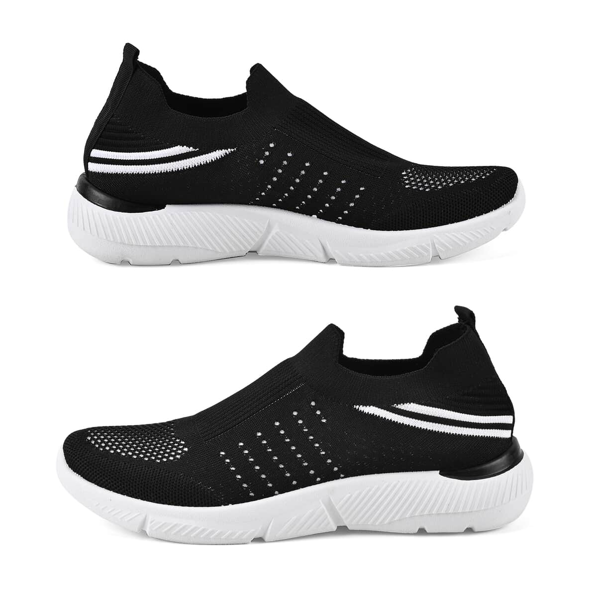 Black Comfortable Lightweight Slip-On Women Trainers Shoes With Breathable Knit Vent Non-Slip PVC Sole, All Day Casual Wear Stylish Sneakers ( 9-9.5 / 41) image number 1