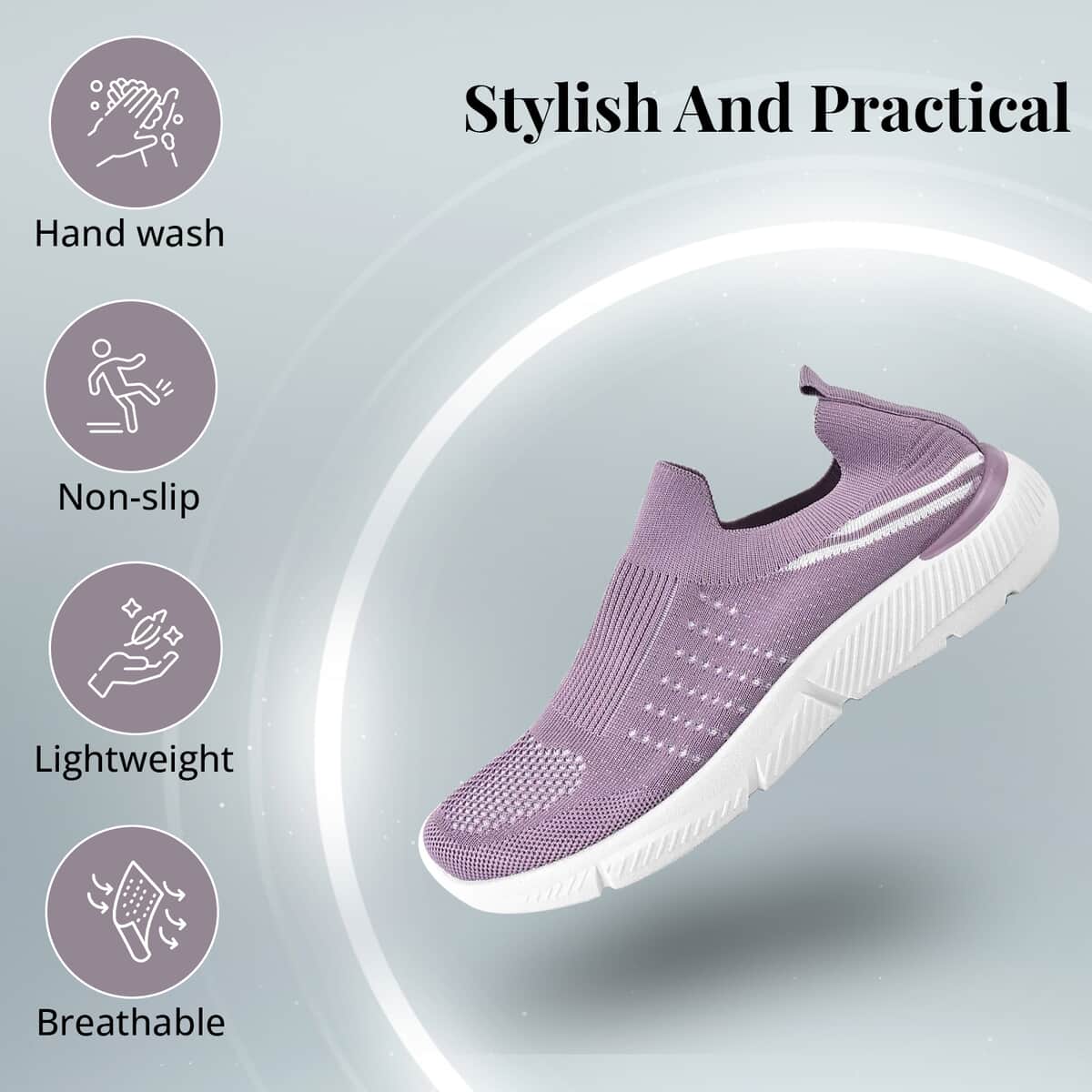 Purple Comfortable Lightweight Slip-On Women Trainers Shoes With Breathable Knit Vent Non-Slip PVC Sole, All Day Casual Wear Stylish Sneakers (9-9.5 / 41) Women image number 4