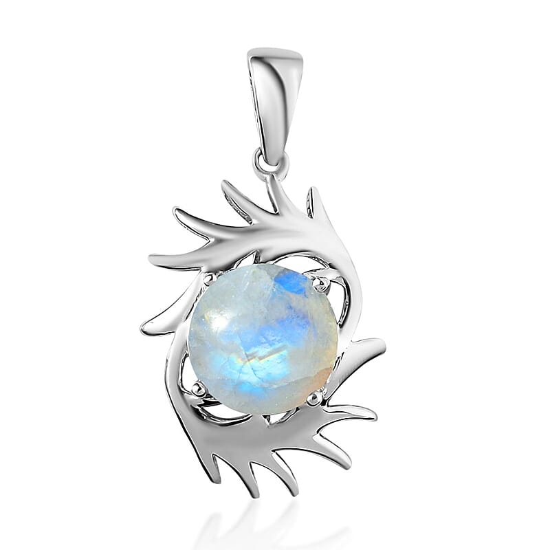 Rainbow Moonstone Fancy Pendant in Platinum Over Sterling Silver 4.65 ctw